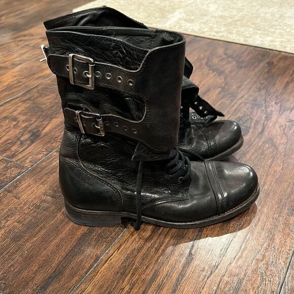 Allsaints Spitalfields double buckle combat Boots size 39 size 8 in USA in GUC - Picture 1 of 10